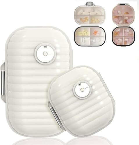 GLEEMEN 2 Pièces Pilulier Portable, Boite medicaments Pilluliers Journalier 7 Jours, Pilulier Avec 7 Compartiments, Travel Pill Organizer, Distributeur De Pilules Médicaments(Beige)