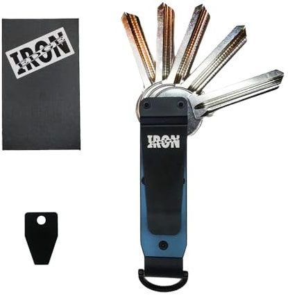 Iron Edge Key Organiser - Portable Keychain, Minimalist Heavy Duty Keyring, Pocket Smart Key Holder with Gift Box and Tool (Aluminium, Navy Blue)