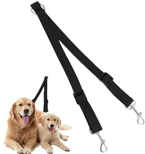 Double Dog Lead, Double Ended Lead for Dogs, Adjustable and Tangle-Free, Durable Nylon, Reflective Stitching for Night Safety, Dual Dog Leash for Walking Two Dogs, Comfortable Grip, Training Lead