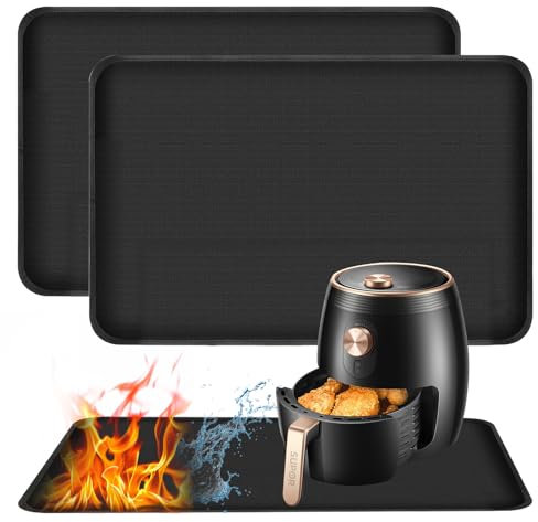 Editbar Glasfasersilikon-Feuerschutzmatte 2 Stück - Feuerfeste Unterlage, Hitzebeständige Unterlage für Luftfritteuse, Kaffeemaschine, Wasserdichte BBQ Grillmatte