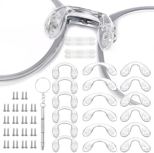 18 Stück Nasenpads Brille, U-Form Design Brillen Nasenpads Silikon, Brillen Reparatur Set mit kleinen Schrauben Muttern, Brille Silikon Nasenpads für Brillen und Sonnenbrillen,3 Verschiedene Größen