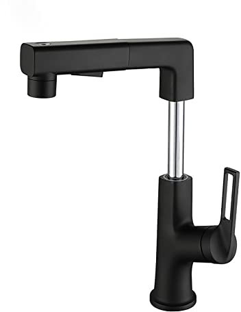 JWQPAD Robinet Robinet de Salle de Bain avec pulvérisateur extractible, Robinet de lavabo de Salle de Bain relevable, mitigeur de lavabo Rotatif à 360 °, Robinet de lavabo en Laiton Noir