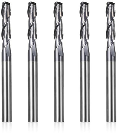 Genmitsu - Juego de 5 fresas de extremo para CNC, vástago de 1/4, carburo de tungsteno con brocas de punta plana de 2 ranuras, longitud total de 3, revestimiento TiAlN, 2FNC05
