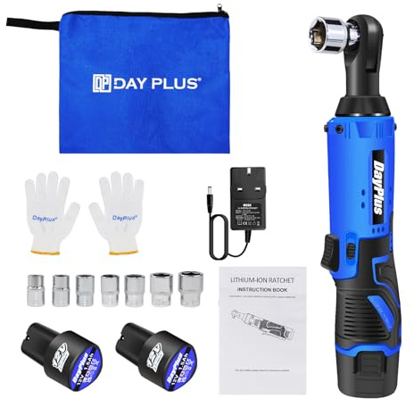 Mini Cordless Ratchet Wrench Set 40N.m 3/8 12V Power Electric Ratchet with 2-Pack 1500mAh Batteries and Charger Lightweight Rechargeable Ratchet Wrench Kit 7PCS Sockets ＆ LED Working Light, Blue