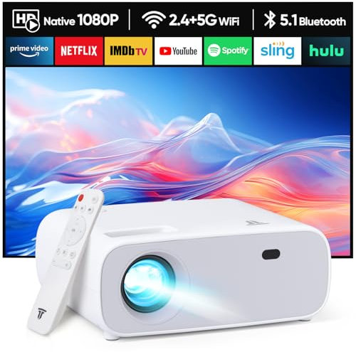 2024 New Upgraded Mini Projector with Enhanced Features 5G WiFi, Full HD 1080P, BT 5.1 Support, 19000 Lumens for Home Cinema, Compatible with Smartphones 269B-B001