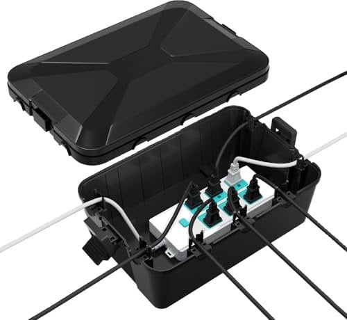 Outdoor Extension Lead Waterproof Box - Extra Large IP54 Weatherproof outside Extension Lead Socket, Perfect for Out door Christmas Lights, Garden Lights 32 x 10 x 13cm Black