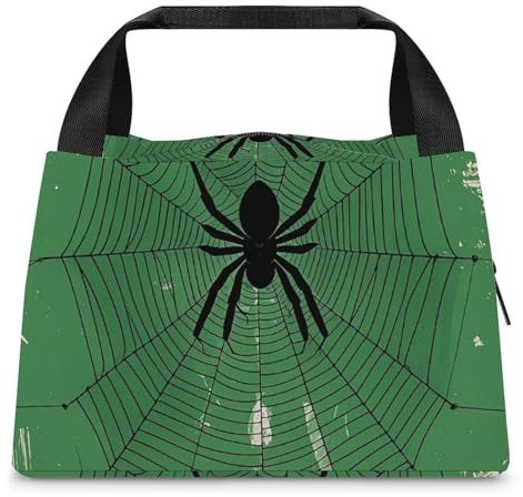 Lunchtasche für Damen, isolierte Lunchbox, Grün, Schwarz, Spinne, Lunch-Behälter, Lunchbox