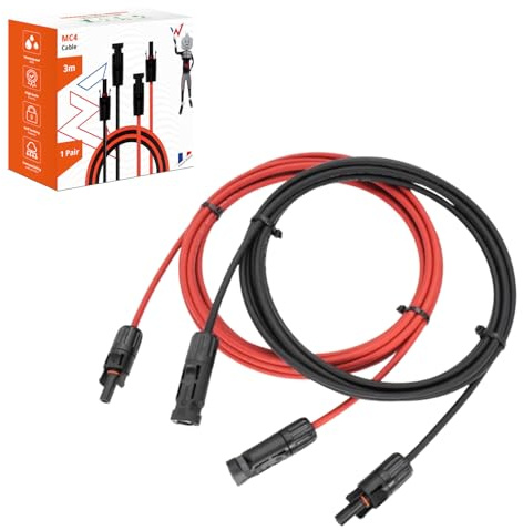 Wonder Full Energy - Lot de 2 Cables MC4 pour Panneau Solaire - 3m - Connecteur Femelle et mâle pour systèmes photovoltaïques