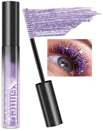 Mascara à Paillettes Violet, Mascara Diamant Pailleté Longue Durée Waterproof, Mascara Couleur Volume et Longueur, Anti-bavure, Diamond Mascara Maquillage Cadeau Femme Yeux pour Noël Anniversaire - 03
