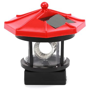 FIYSON Solar-Leuchtturm, 360 Grad drehbare Solarlampe, LED-Solar Leuchtturm, Garten Außendekoration Laterne, Garten Rasen Licht, Wasserdichte Straßenlaterne, Hof Dekoration Licht (Klein,Rot)