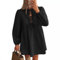 RPAEOY Kleid Damen Langarm Rüschen Hemdkleid Casual Swing Skater Puffärmel Kleider Elegant Einfarbiges A-Linien Mini Knielanges (Schwarz/XL)