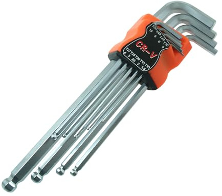 Generisch Schlüsselsatz Innensechskant LANG mit Kugelkopf 1,5 bis 10 mm | CrV, Halter