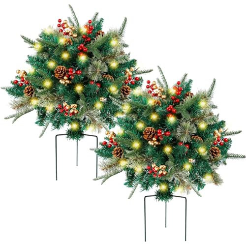 Tedull Faux Christmas Flowers for Outdoor Planters,Holiday Planter Filler,Christmas Pot Fillers,Christmas Holiday Planter Decorations,with Pine Cone Ornaments,for Pathway, Lawn, Patio (2PCS)