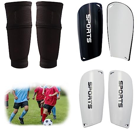 FIBOGOUP 2 Paar Schienbeinschoner Fussball Kinder und Herren - Mit Optimierter Einstecktasche - Anti-Rutsch Stutzen - (S schwarz+weiß) - Schienbeinschoner Kinder Fussball