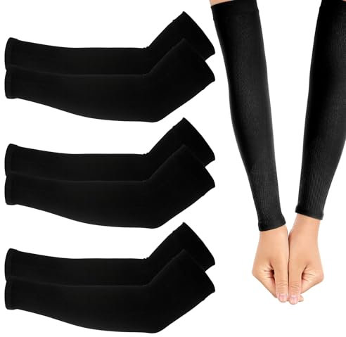 3 Paar Sport Armstulpen Kinder,Atmungsaktiv Armstulpen Sommer,Anti-UV Kompressions Armstulpe,Unisex Arm Sleeve Gaming,für Jungen Mädchen Volleyball Basketball Armschoner (Schwarz)