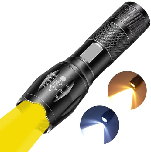 HYVCZP Rechargeable 2 in 1 Yellow Flashlight, Portable Waterproof Yellow Light Flashlight, LED Flashlight with White and Yellow Light Combination, Providing Better Visibility