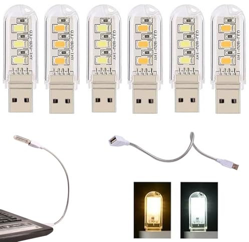 Lampada LED USB Flessibile, Lampada LED USB Per Tastiera Computer, Per PC Portatile, Luce Tastiera per PC Computer, Collo di Cigno Flessibile + Luci Bianche/Gialle, 6 Pezzi