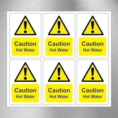 Pack of 18-63mm x 90mm Caution hot water self adhesive vinyl signs