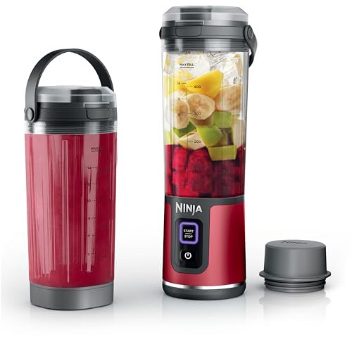 Ninja Blast Portable Blender & Accessories, Cordless, 18oz. Vessel, Personal Blender for Shakes & Smoothies, Leakproof Lid & Sip Spout, USB-C Cord, Dishwasher Safe Parts, BPA Free, Red, CL155ARD