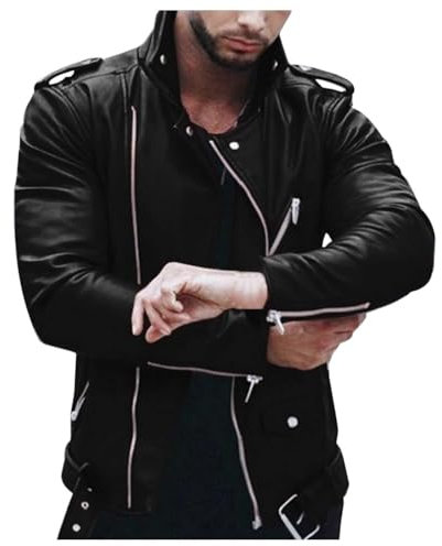 Giubbotto in Pelle Uomo, Giubbotto Imbottito Antivento Elegante Bomber Giacca in Ecopelle Giacca da Motociclista Giubbotto in Similpelle Stile Biker Giubbotto da Moto Giacca Leggera Chiodo Pelle Uomo