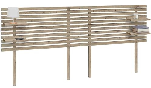 DHOME Recycled Wood MDF Kopfteil mit Regalen und Beinen Japanischer Stil Pallet Bedside Table Regale Nordic Bed mit Beschlägen enthalten (Japanischer Stil, Eiche, 220cm)