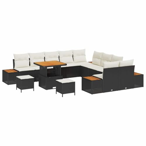 vidaXL Gartensofa-Set 13 STK. 12-Sitzanzahl Schwarz Poly Rattan