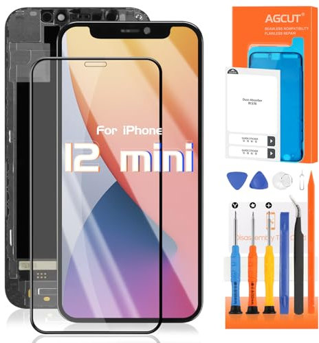 Écran LCD pour iPhone 12 Mini Écran de Rechange pour iPhone 12Mini A2399 A2176 A2398 A2400 5,4 3D Touch LCD Affichage Ecran Replacement Tactile Assemblé avec Réparation Kit, Noir