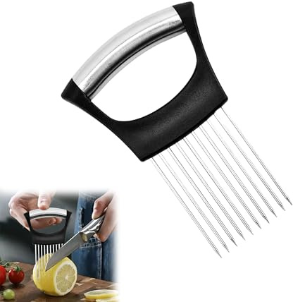 Bansusu 1Pc Stainless Steel Onion Holder, Small Kitchen Hand Onion Slicer | Held in Place, Avoiding the Risk of Injury, Rust-Free,Easy to Clean Onion Slicer, For Slicing Fruits, Vegetables, Meat, etc