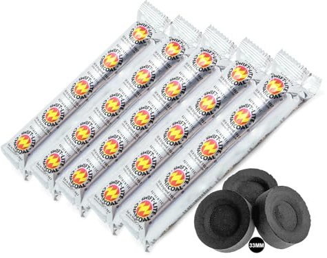 50 Pastillas De Carbón para Quemador, Incienso, Incensario, Ahumar, Shisha, Hookah, Narguile, Cachimba. Duraderos. para Uso Doméstico. 33mm De Diámetro