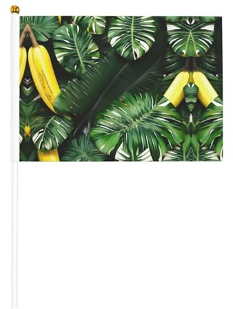 Banane und Palme, doppelseitige Handkurbelflagge, 14 x 20,8 cm, für Feiertagsparty-Dekoration, Wettbewerbe