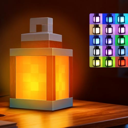 Dhqkqg Pixelated Lantern Nachtlicht, Nachtlicht Kinder, Akku 3D Nachttischlampe Kinder, 16 Farben mit Fernbedienung & USB Ladekabel, für Schlafzimmer Camping Geschenk für Gamer