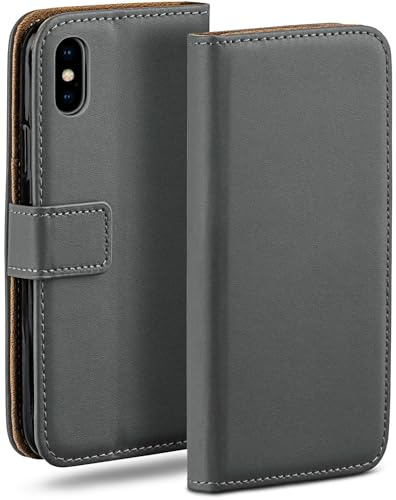 moex für iPhone X/iPhone XS Hülle mit Kartenfach, Handyhülle klappbar 360 Grad Schutzhülle, PU Leder Handytasche iPhone X/iPhone XS Klapphülle Flip Case, Dunkelgrau