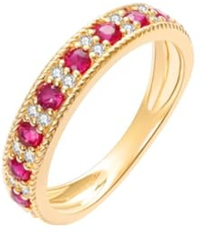 Wycian Verlobung Ring Frauen Ring mit Stein Rot 9K Gelbgold mit Rundem Rubin Von 0,45 CT und Diamant Von 0,14 CT Größe 54 (17.2) Massiv, Nicht Plattiert Modern für Schwester Valentinstag Schmuck
