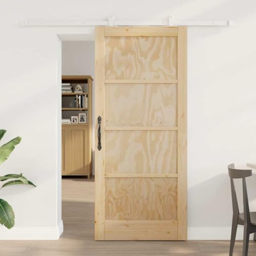 Lofttür Zimmertür,Schiebetür-Set Natur und Weiß 86 x 198,5 cm,Klapptür für Badezimmer,Büros,Wohnzimmer,Küche