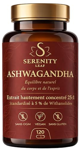 Ashwagandha 25:1 Hög Styrka - Standardiserad till 5% Withanolider - Serenity Leaf - Adaptogen för Stress, Lugn, Avslappning och Välbefinnande - 120 Veganska Kapslar
