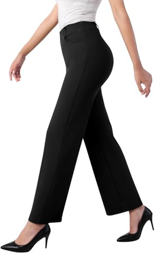 Glacspyg Dames Haute Taille Droite Pantalons de Loisirs Elastique Business Pantalons de Travail Elastique Stretch Pantalons Larges avec Poches