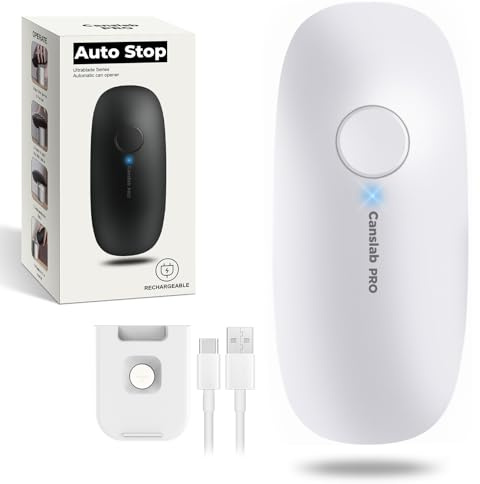 Canslab Ultrablade PRO Rechargeable Electric Can Tin Opener with Auto Stop | Ture One Touch, Wall Mountable, Cordless, Side Cut&Smooth Edge, Hands Free, for Arthritic Hands or Seniors, White
