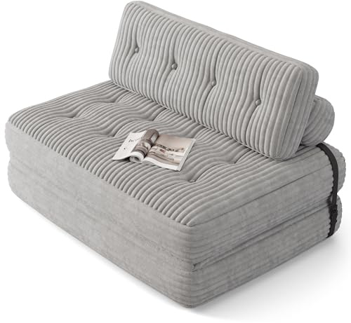 Xbro Faltbares Klappsofa 2-in-1 Mit Schlaffunktion, Gästebett Für Kleine Räume, Cordstoff, Verstellbare Kopf- Und Rückenstütze, 180 x 130 cm, Hellgrau
