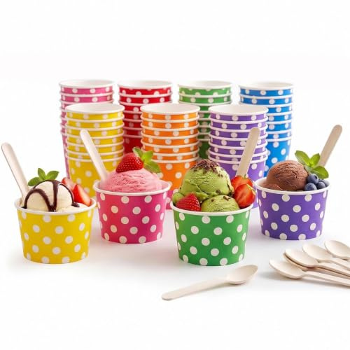 Fancysky Coppette Gelato di Carta con Cucchiaio, 49 Pezzi Coppe Dessert