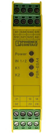 PHOENIX CONTACT PSR-SCP-24UC/ESA4/2X1/1X2 Safety Relay for Emergency Stop & Protective Door Monitoring, 2 Release Current Paths, Input Rated Voltage 24 V AC/DC, Plug-in Screw Terminals