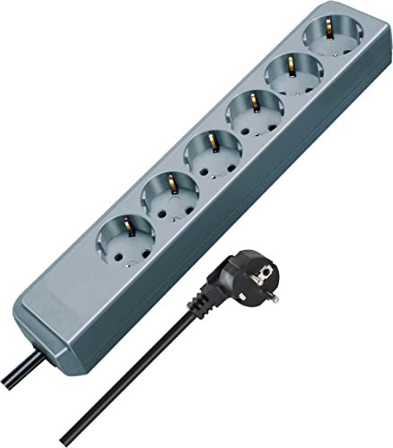 Brennenstuhl Eco-Line regleta de enchufes con 6 tomas de corriente (cable de 1,5 m, sin interruptor) plateado
