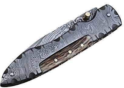 Perkin Knives Damast Klappmesser mit Ledertasche