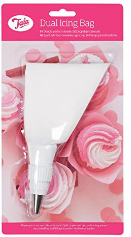 Tala Dual Icing Bag with Stainless Steel Nozzle, for Creating Two Tone Icing Patterns, Ideal for Home Baking and Adding The Final Touches on Freshly Baked Goods