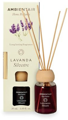 Ambientair Mikado Ambientador para Hogar, Aroma Lavanda, Cristal, Morado, 6 x 6 x 19 cm