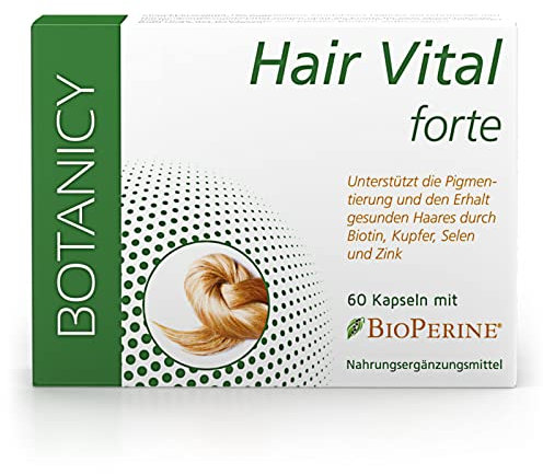 BOTANICY Hair Vital forte - Haar Vitamine Kapseln zum Erhalt normaler Haare - Hochdosiert mit Biotin, Zink & Selen - Fördert Pigmentierung - Laborgeprüft - 60 Haarkapseln