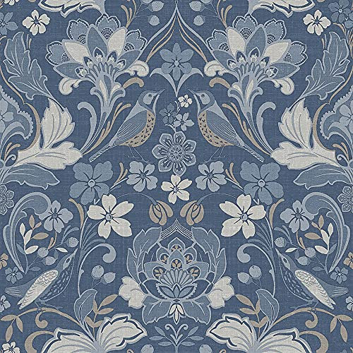 Arthouse 676002 Floral Folk Wallpaper Denim Blue Folk-Art Inspired Design Exquisite Detail Contemporary Birds Pattern