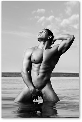 Postereck - 0618 - Nackter Mann, Wasser Erotik See Akt Sexy Sixpack - Erotisch Sexy Nackt Wandposter Fotoposter Bilder Wandbild Wandbilder - Poster - 3:2-91,0 cm x 61,0 cm