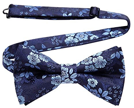 HISDERN Noeud Papillon Homme, Nœuds Papillon Bleu Marine avec Crochet, Blumen Muster Noeud Papillon de Smoking Pré-noué Réglable