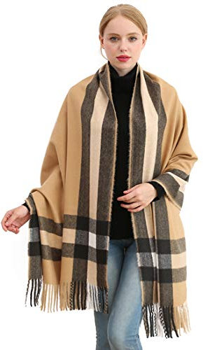 Longwu les femmes doux cachemire écharpe en laine de grandes pashminas châle et enroule chaleureuse a volé couverture Chameau 3