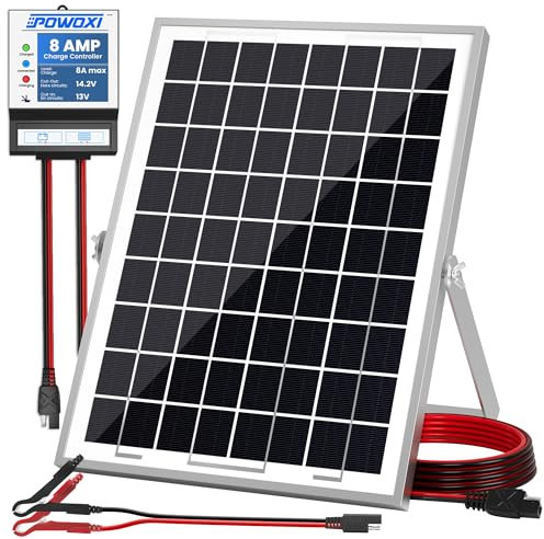 POWOXI 10W Solar Panel,12V Solar Panel Charger Kit + 8A Controller, Adecuado para Automóvil, Motocicleta, Barco, ATV, Marina, RV, Remolque, Powersports, Motos de Nieve, etc.. Varias baterías de 12V.